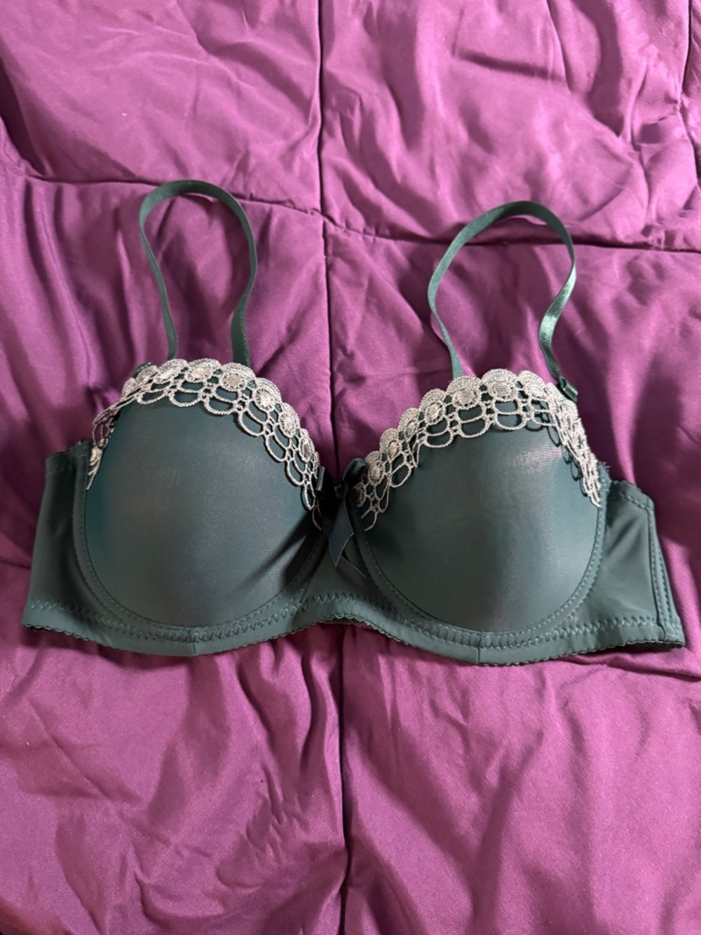 Lace-Trim Padded Bra in Deep Teal